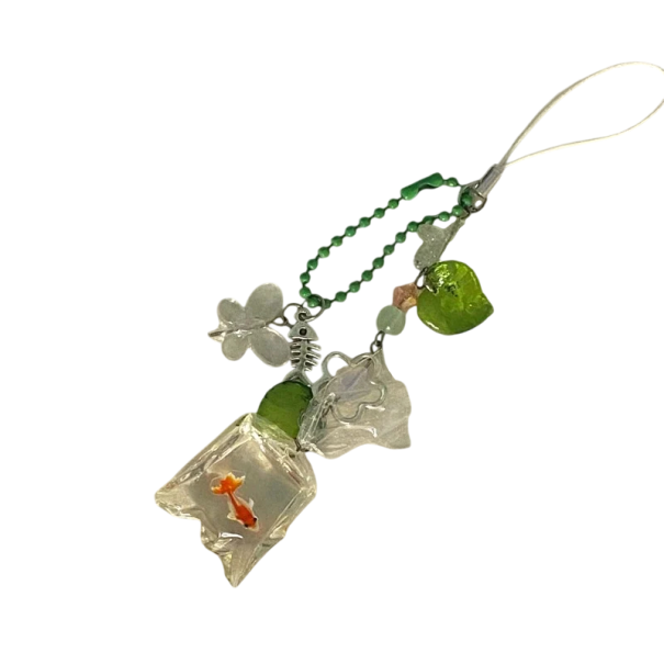 Pendente in resina con motivo pesce in sacchetto con farfalle e foglie Chiave decorativa trasparente per zaino borsa regalo 1
