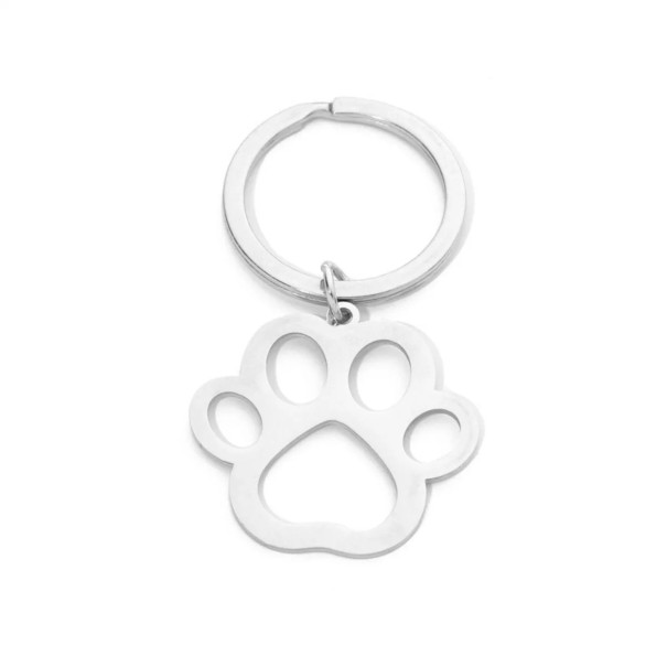 Pendente para chaves 4 cm Pata de cão Aço inoxidável Chaveiro metálico com motivo desenhado Acessório resistente para amantes de cães 1