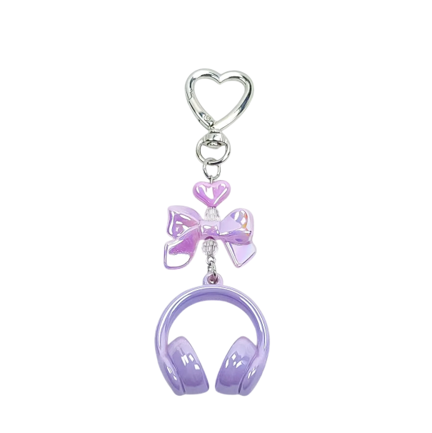 Pendentiv Căști cu Fundiță și Inimă Pendentiv pentru Chei Lanț pentru Telefon Decorațiune pentru Rucsac Geantă Accesoriu Muzical Drăguț violet