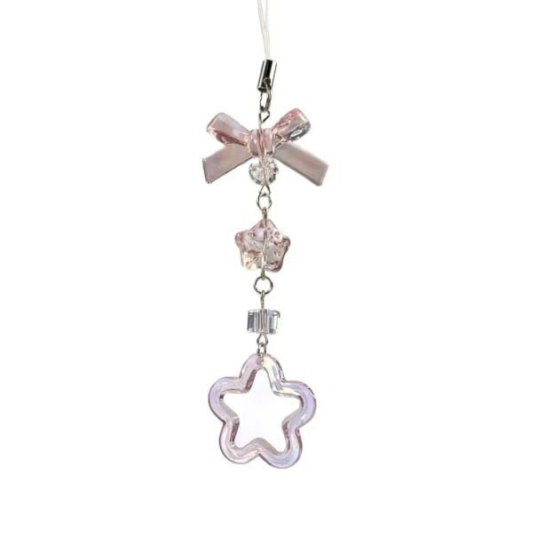 Pendentiv decorativ pentru telefon cu fundiță roz și stea. Șnur pentru mobil, șnur pentru telefon, podoabă pentru rucsac, aparat foto, pendentiv 1