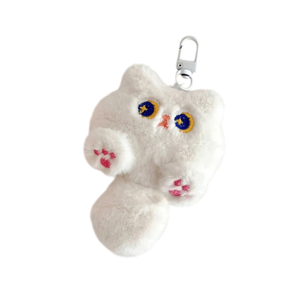 Pendentiv moale alb în formă de pisică 10,5 x 7,5 cm Păpușă moale cu urechi și coadă Breloc Decorațiune pentru geantă Rucsac Cadou pentru iubitorii de pisici 1