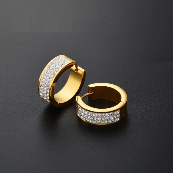 Pendientes circulares con circonitas G1512 dorado 7 mm