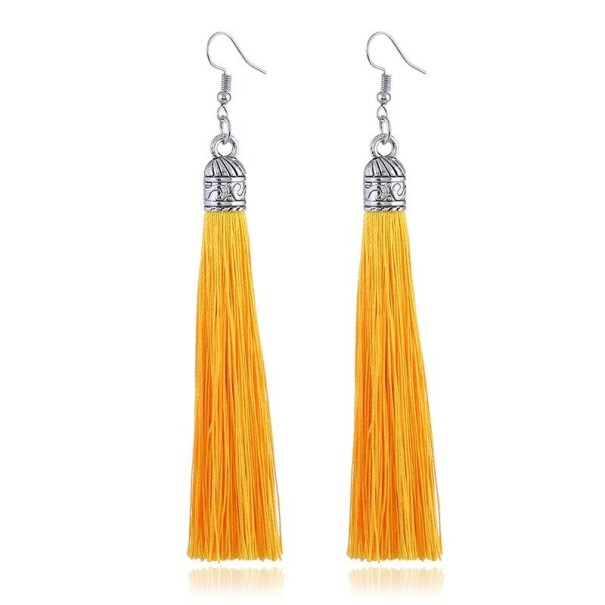 Pendientes colgantes con borlas para mujer G167 amarillo oscuro