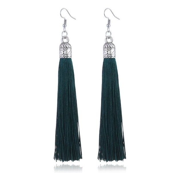 Pendientes colgantes con borlas para mujer G167 verde oscuro