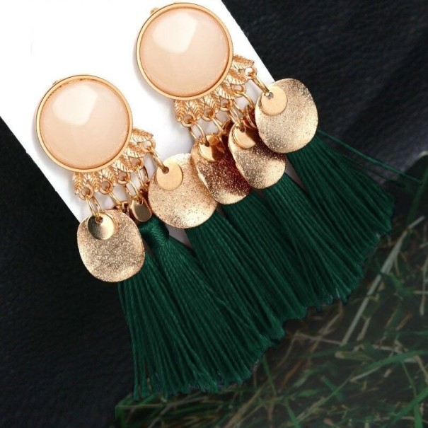 Pendientes colgantes con borlas para mujer H695 verde oscuro