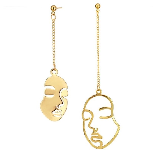 Pendientes colgantes con cara de mujer dorado