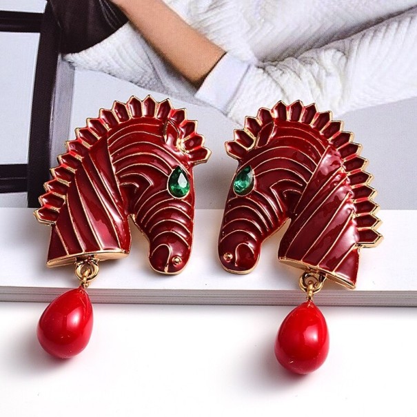 Pendientes colgantes de cebra para mujer rojo