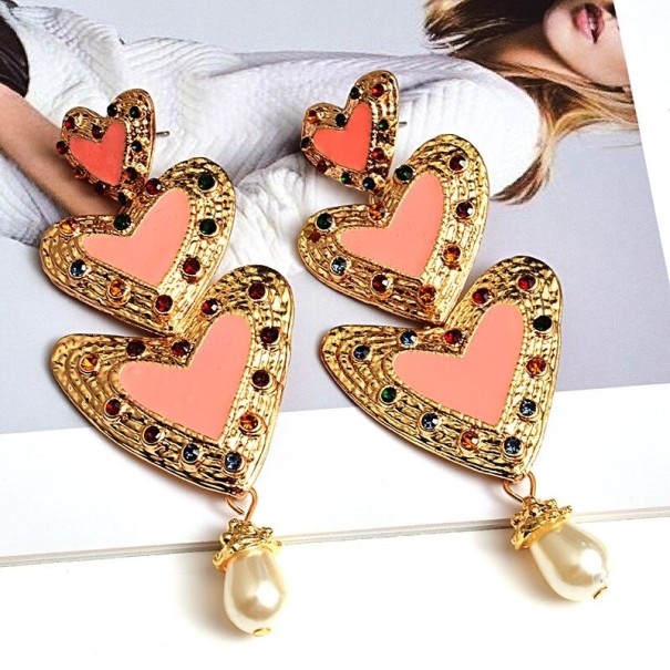 Pendientes colgantes de corazón para mujer G924 salmón