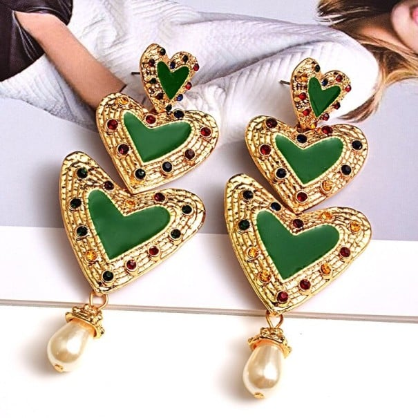 Pendientes colgantes de corazón para mujer G924 verde