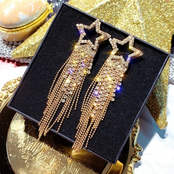 Pendientes colgantes de estrella para mujer con circonitas dorado