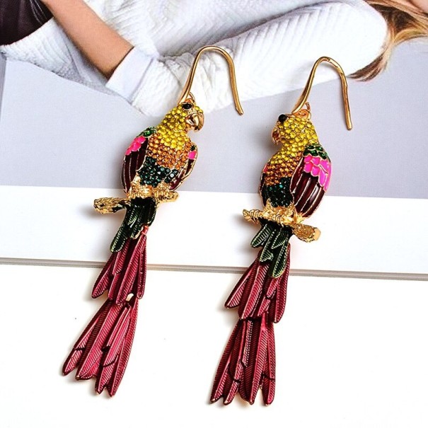 Pendientes colgantes de loro para mujer burdeos