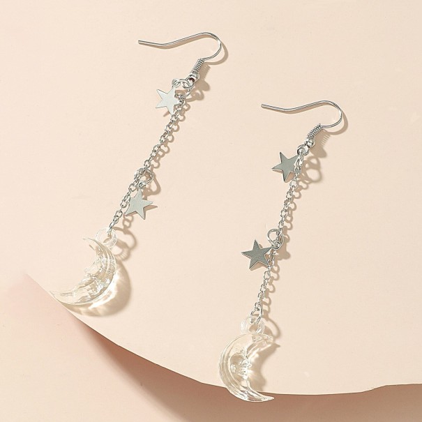 Pendientes colgantes de luna para mujer color transparente
