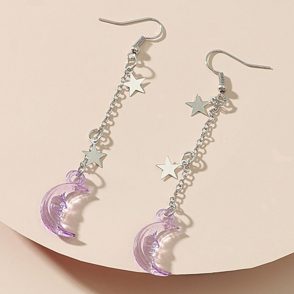 Pendientes colgantes de luna para mujer morado claro
