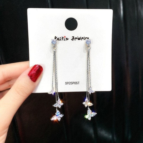 Pendientes colgantes de mariposa para mujer G1040 plateado