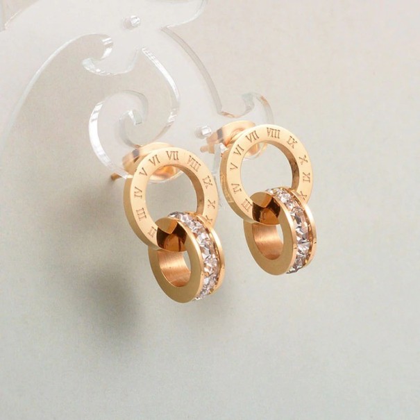 Pendientes colgantes de mujer círculos unidos H723 dorado