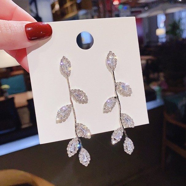 Pendientes colgantes de mujer con circonitas G866 plateado