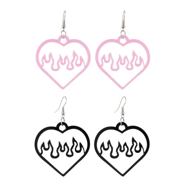 Pendientes colgantes de mujer con corazón y fuego, 2 pares 1