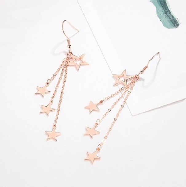 Pendientes colgantes de mujer con estrellas A3166 rosa viejo