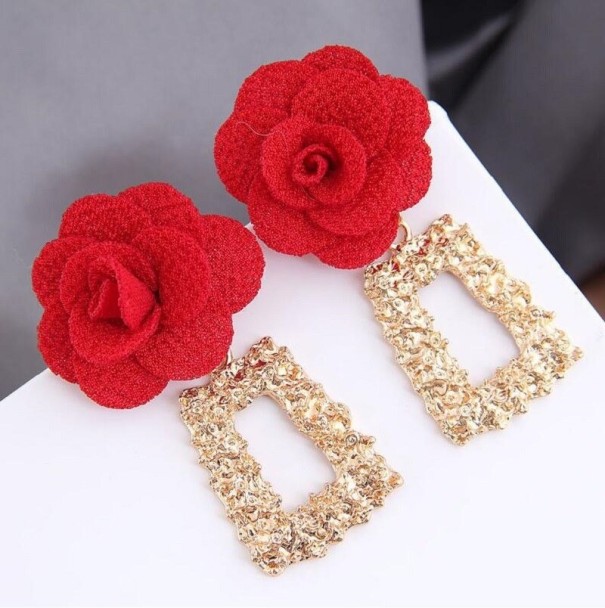 Pendientes colgantes de mujer con flores rojo