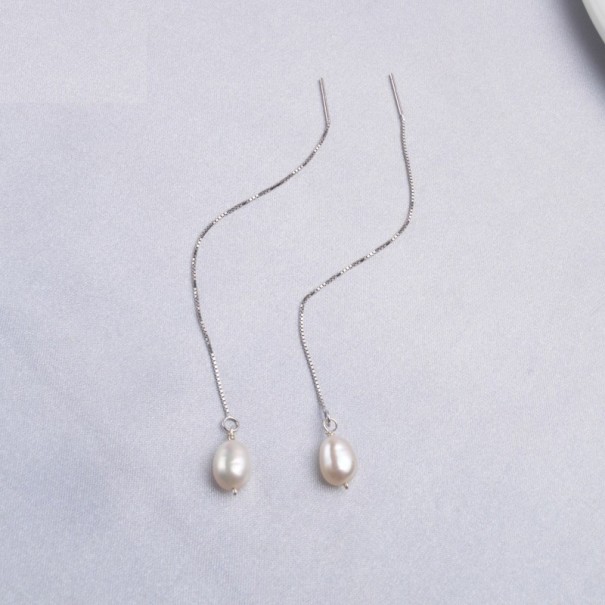 Pendientes colgantes de mujer con perla blanco