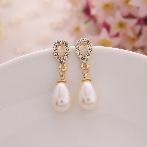 Pendientes colgantes de mujer con perla G1057 dorado