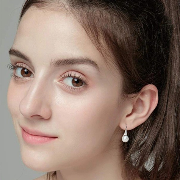 Pendientes colgantes de mujer con perla R102 blanco