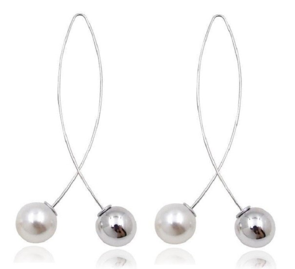 Pendientes colgantes de mujer con perlas G707 plateado