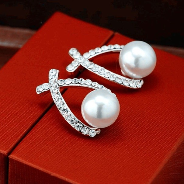 Pendientes colgantes de mujer con perlas H730 plateado