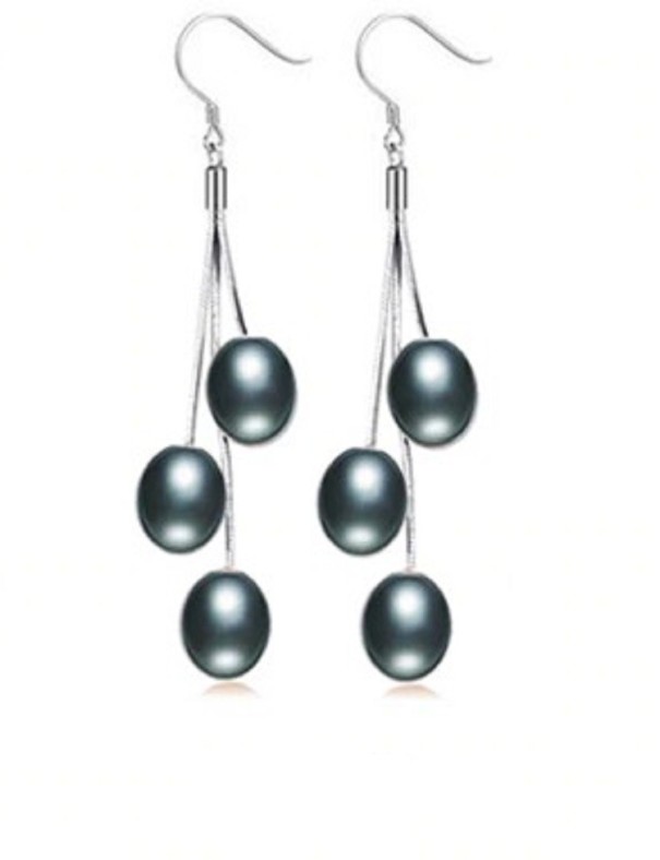 Pendientes colgantes de mujer con perlas negro