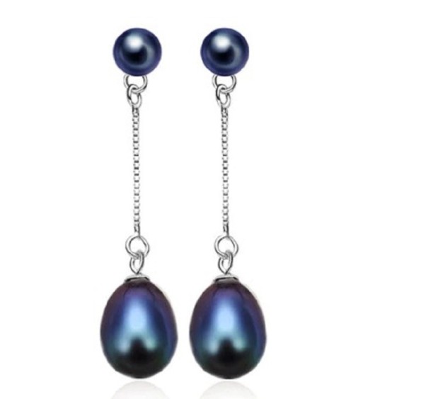 Pendientes colgantes de mujer con perlas R109 negro