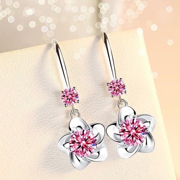Pendientes colgantes de mujer con piedras rosa oscuro