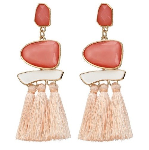 Pendientes con piedras y flecos J2925 rosa