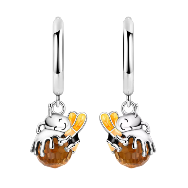 Pendientes de abeja de miel en plata 925 para mujeres Símbolo de esfuerzo, armonía, prosperidad y dulzura de la vida en un diseño delicado 1