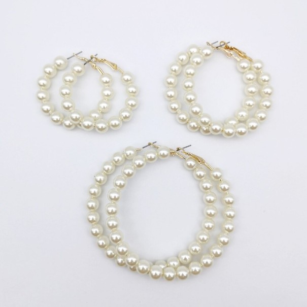 Pendientes de aro con perlas para mujer 3 pares dorado