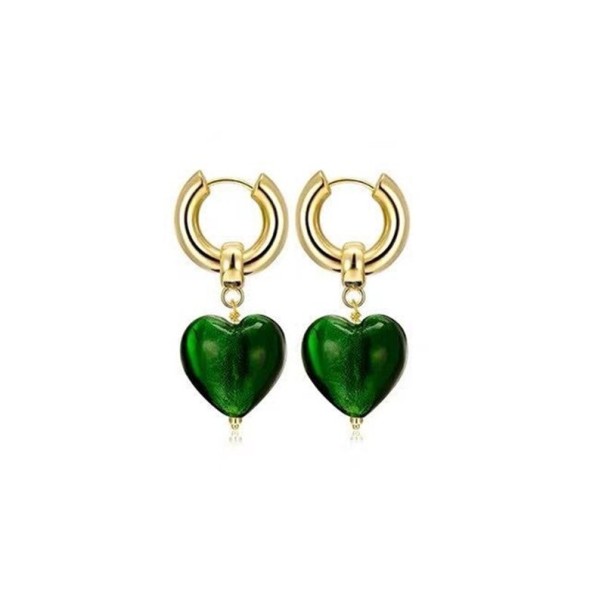 Pendientes de aro de mujer con corazón G677 verde