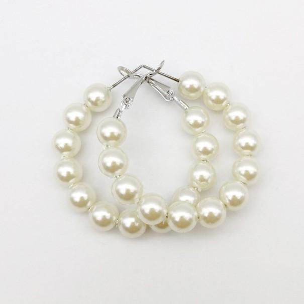 Pendientes de aro de mujer con perlas G483 plateado 45 mm