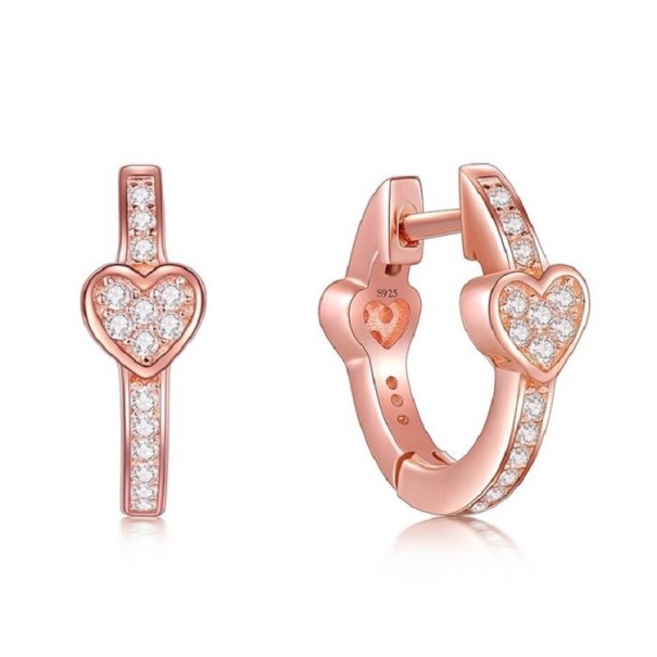 Pendientes de aro mujer corazón R128 rosa viejo