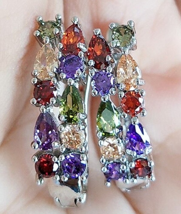 Pendientes de aro para mujer con circonitas G205 multicolor