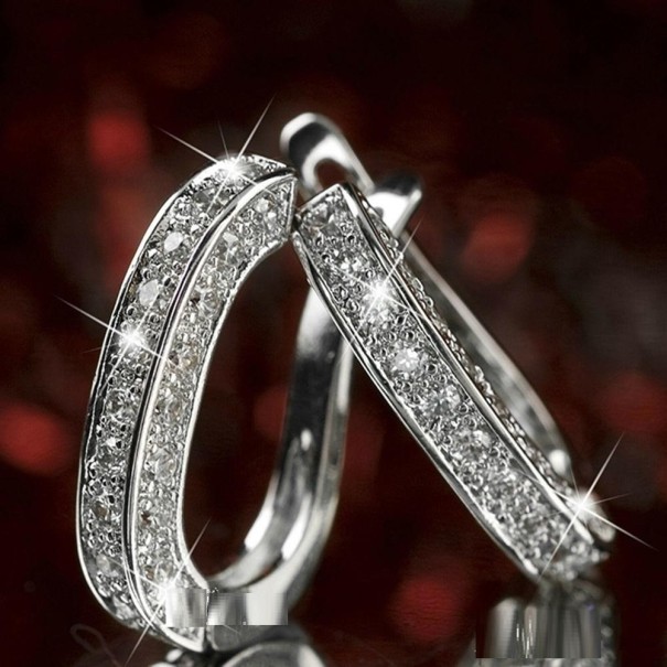 Pendientes de aro para mujer con circonitas G377 plateado
