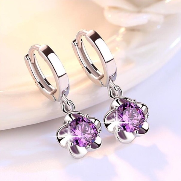 Pendientes de aro para mujer con colgante G272 morado