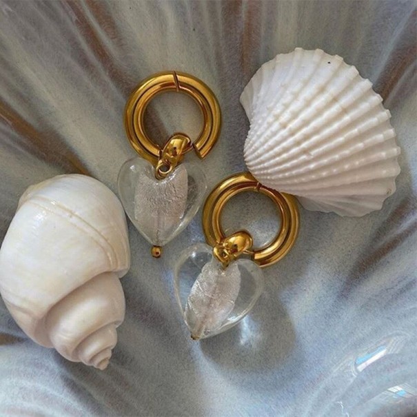 Pendientes de aro para mujer con corazón color transparente