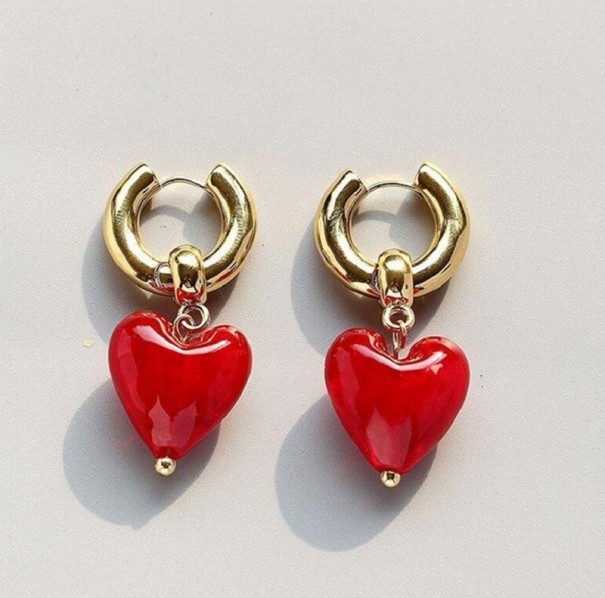 Pendientes de aro para mujer con corazón rojo