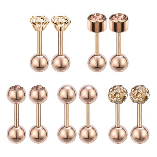 Pendientes de botón para mujer 5 pares A3151 rosa viejo
