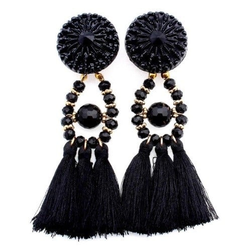 Pendientes de cuentas con flecos J3206 negro