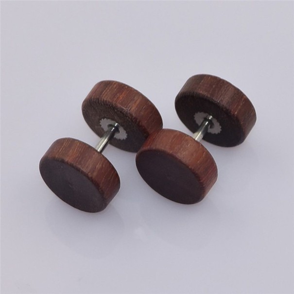Pendientes de madera para hombre en forma de mancuerna J2104 café