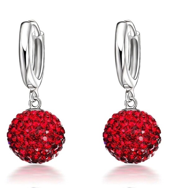 Pendientes de mujer círculos con colgante de bola A1727 rojo