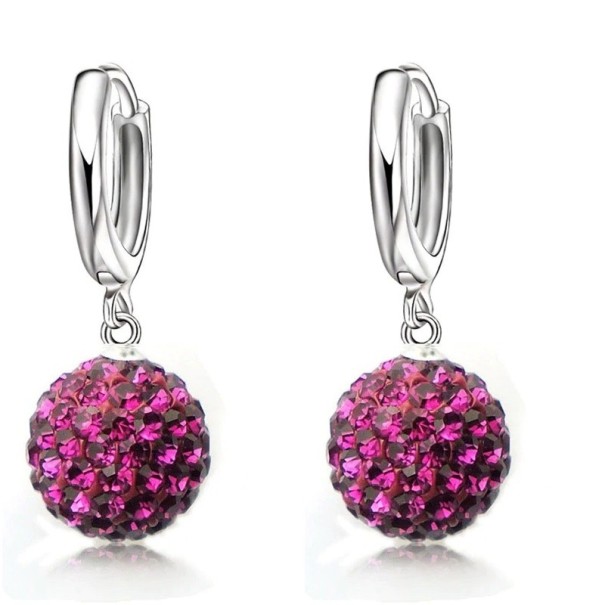 Pendientes de mujer círculos con colgante de bola A1727 rosa oscuro