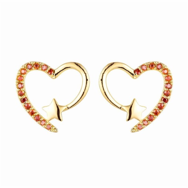 Pendientes de mujer corazón con circonitas dorado 6