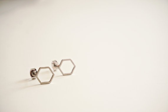Pendientes de mujer hexágono J1137 plateado
