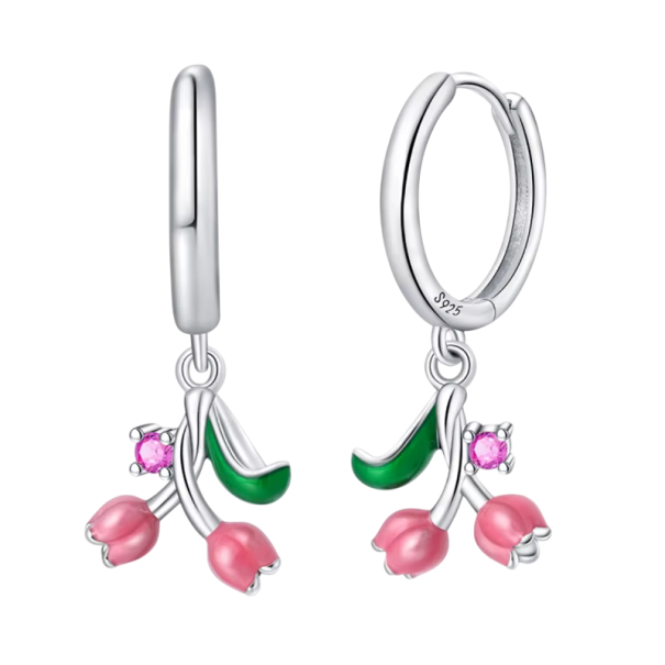 Pendientes de tulipán de plata esterlina 925 para mujeres Joyería floral símbolo de amor, elegancia y perfección motivo primaveral fresco 1